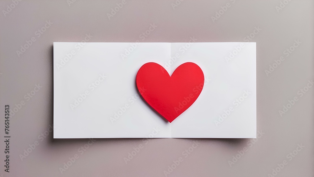 valentine red heart on blank paper on gray background with copy space, space for text and design, valentine day concept, love holiday 