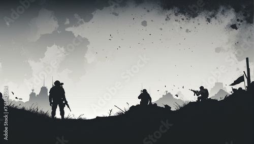 silhouettes of people in the war background with copy space  space for text and design 