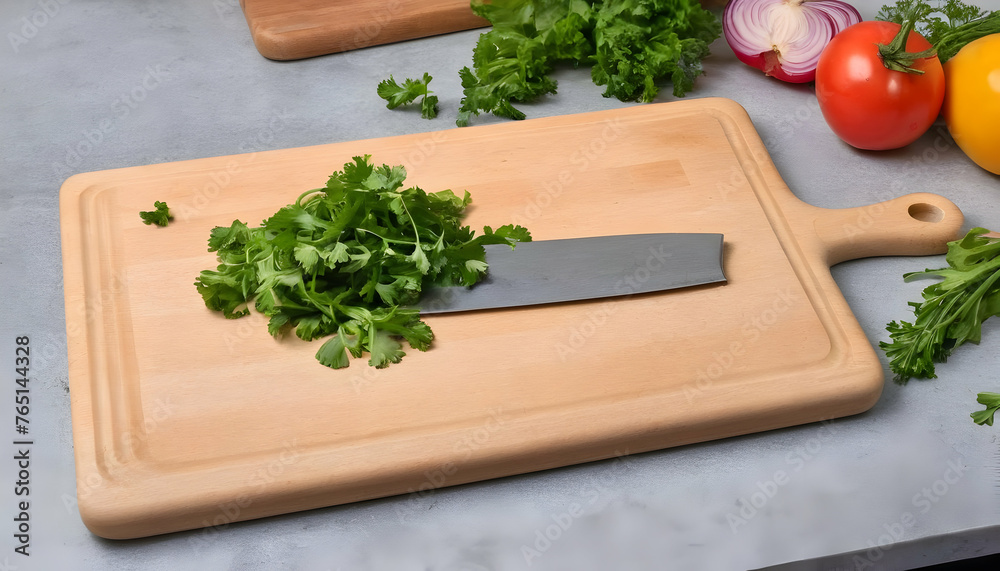 Parsley. On a chopping board in the kitchen Parsley. On a chopping board in the kitchen