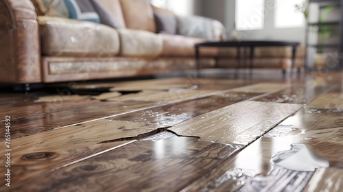 vinyl floor with water damage in living room generative ai