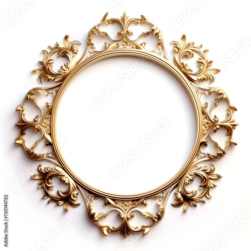 oval frame with gold ornament on white background generative ai