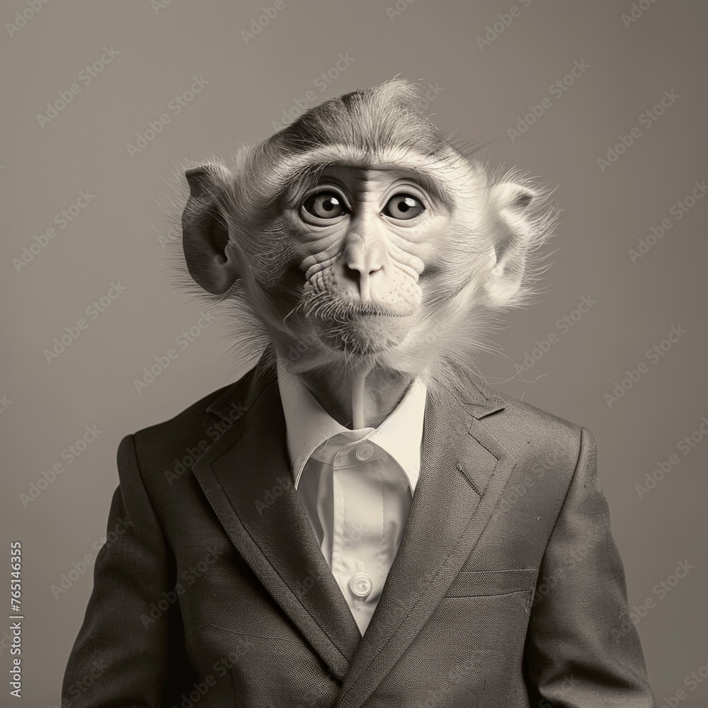Surrealistic image of a monkey in a suit for creative advertising and design
