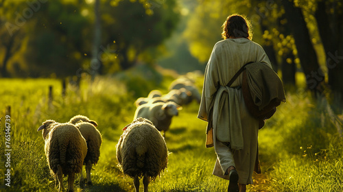  Jesus Cristo caminhando com ovelhas 