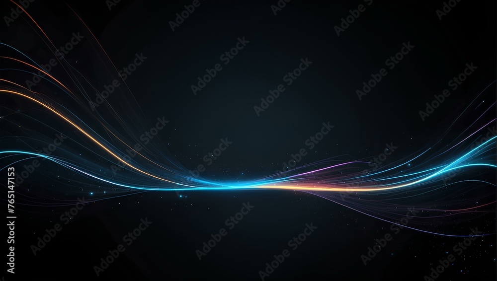 Naklejka premium abstract background with glowing wavy lines on black background with copy space, space for text and design 