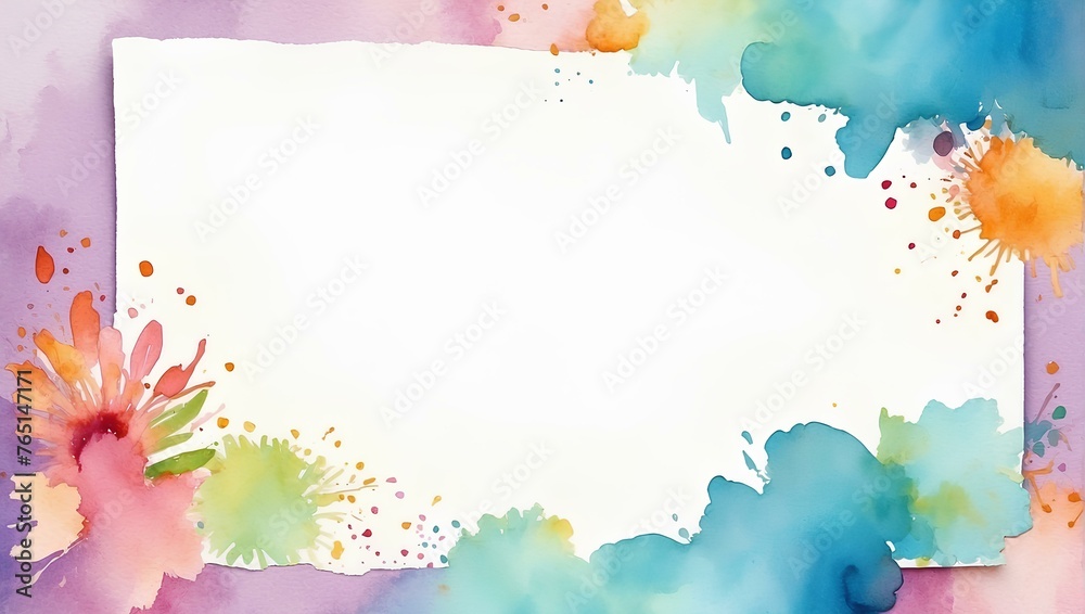 abstract watercolor background with watercolor splashes frame, blank card with copy space, space for text and design 