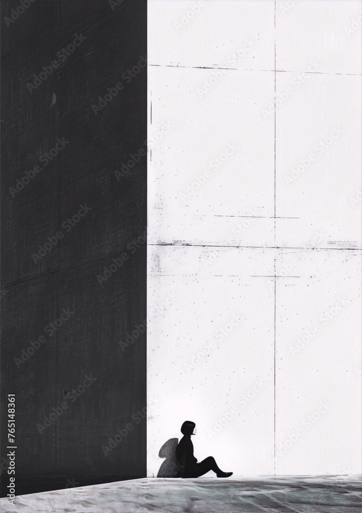 Silhouette of a person sitting in a minimalist urban setting, conveying a sense of solitude and contemplation.
Silhouette of a person sitting in a minimalist urban setting, conveying a sense of solitude and contemplation.