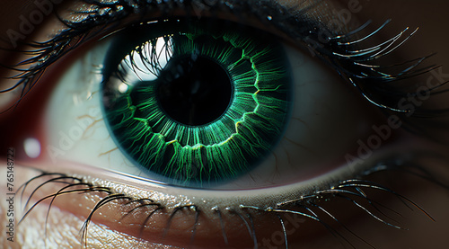 a close up of a green eye