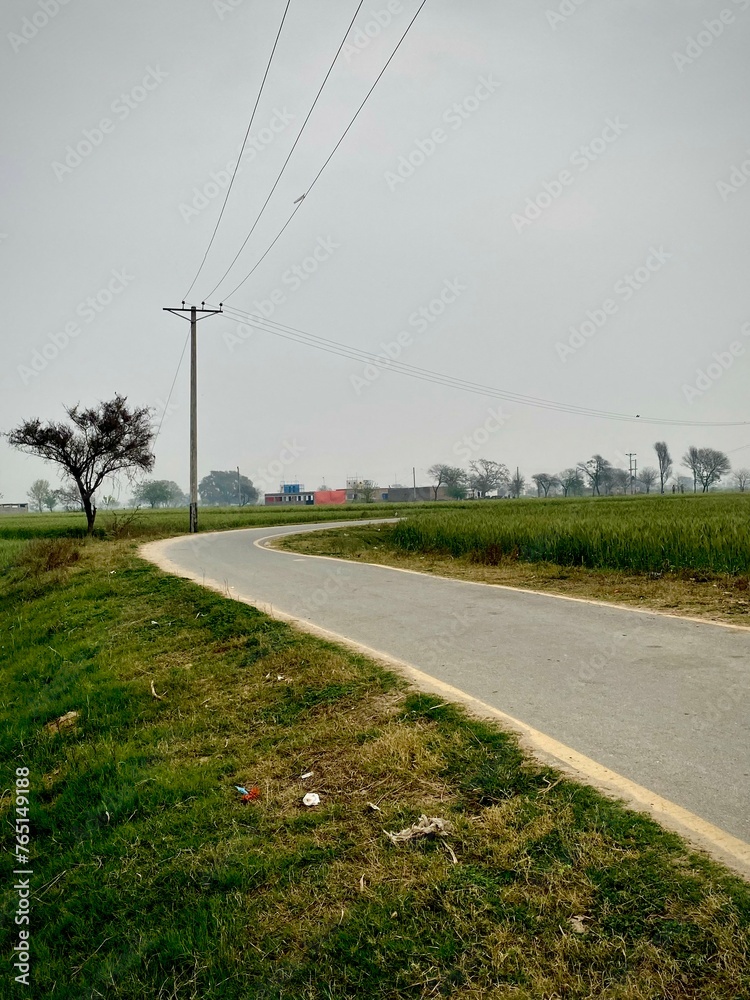 Empty Curve Road in a village