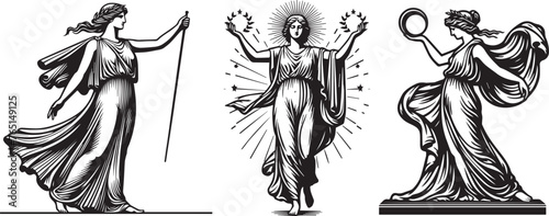 greek goddess athena in full body antique vector illustration silhouette laser cutting black and white shape photo