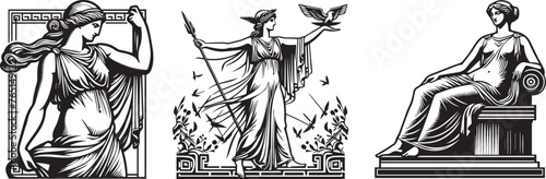greek goddess athena in full body antique style vector illustration silhouette laser cutting black and white shape © Cris