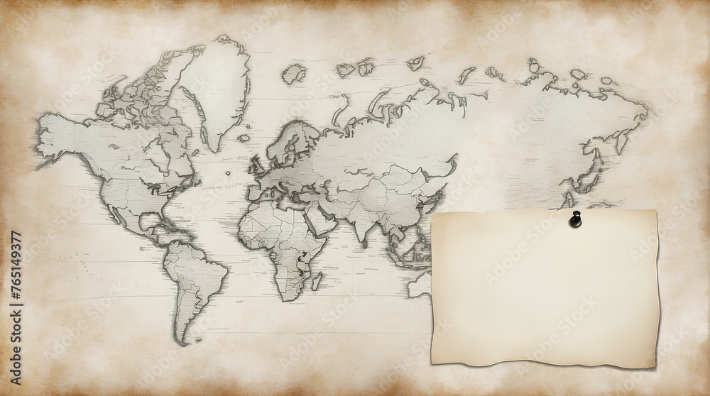 Obraz premium blank paper over old world map on old paper, copy space, space for text and design 