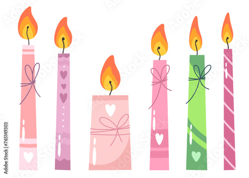 Festive candles for decoration or celebration. Vector isolates in cartoon flat style. © EkaterinaGr