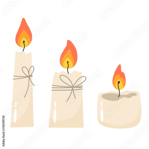 Wax candles for decoration or holiday, vector isolates in cartoon flat style.