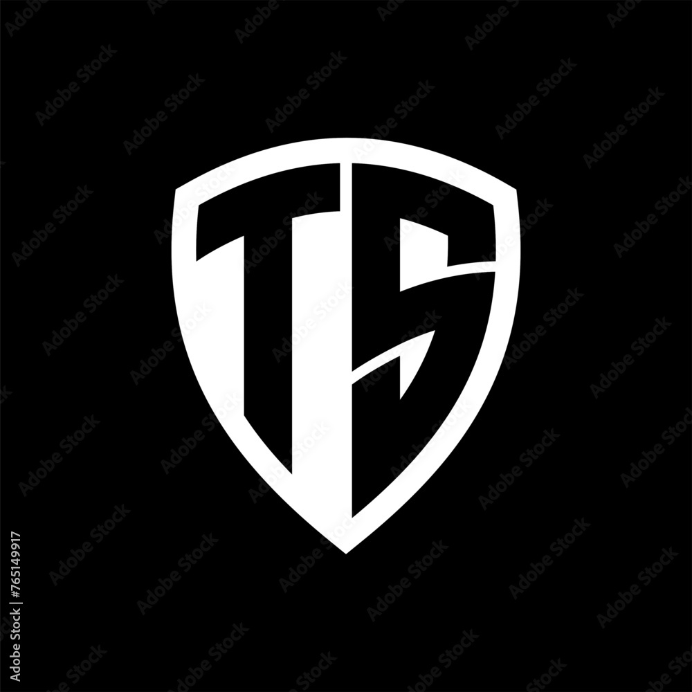 TS monogram logo with bold letters shield shape with black and white color design TS monogram logo with bold letters shield shape with black and white color design