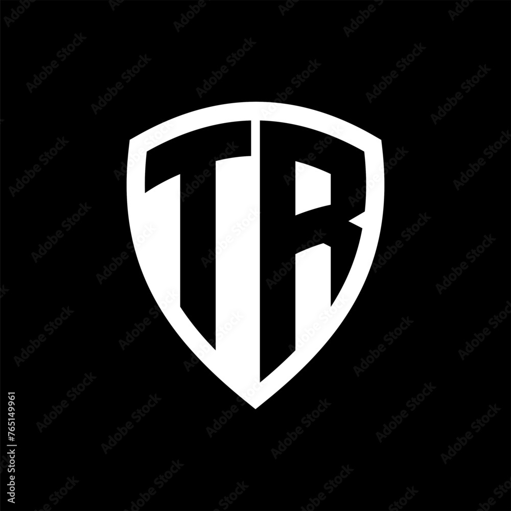 TR monogram logo with bold letters shield shape with black and white color design TR monogram logo with bold letters shield shape with black and white color design