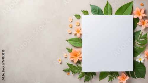 framework for photo or congratulation, summer frame, blank paper, gretting card, copy space, space for text and design, holidays concept 