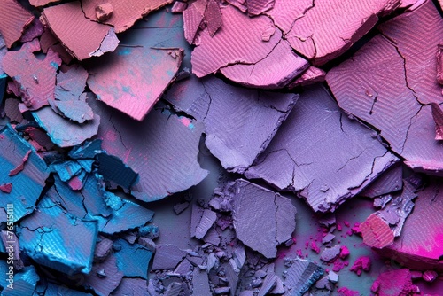 Vibrant abstract background with purple, blue, and pink hues. Close-up shot of crushed eyeshadow, creating a unique texture.