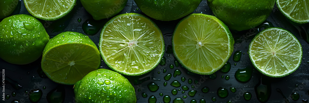 Background with citrus. Limes. Copy space. Place for text. Juiced, fresh, bright. Social media post, banner, header, cover, flyer, brochure, invitation, greeting or bussiness card. Generative Ai conte Background with citrus. Limes. Copy space. Place for text. Juiced, fresh, bright. Social media post, banner, header, cover, flyer, brochure, invitation, greeting or bussiness card. Generative Ai conte
