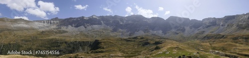 Panoramic view of the Troumouse cirque landscape. Ancient glacier in the Pyrenees national park, France