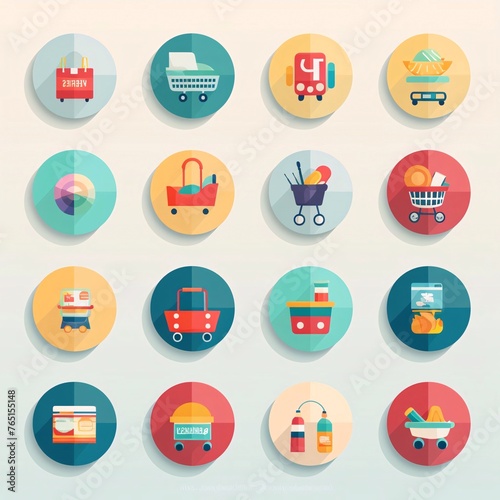 Set of shopping flat icons. Vector eps 10. Colorful design elements.