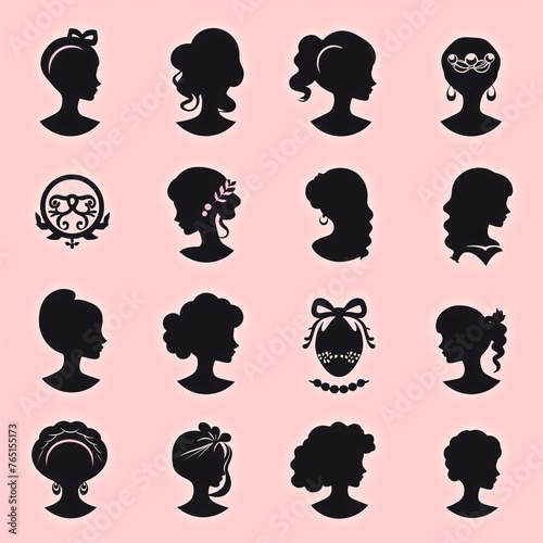 Silhouettes of women with different hairstyles. Vector illustration.