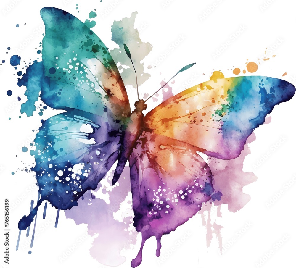Abstract multi-colored watercolor butterfly