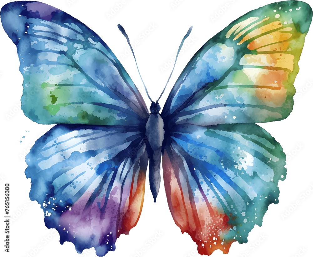 Abstract multi-colored watercolor butterfly