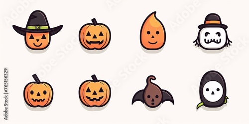 Halloween pumpkin icons set. Cute cartoon characters. Vector illustration.