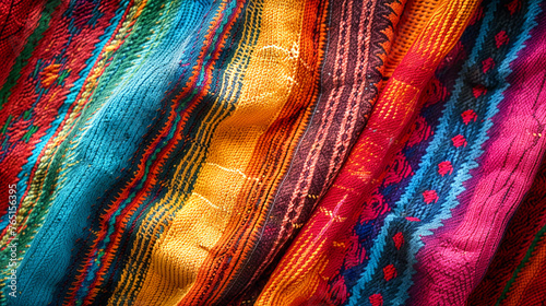 Cinco De Mayo Celebrations: Multi-color Striped Mexican Poncho Background, Traditional May 5th Fiesta Blanket Rug Pattern - Vibrant Copy Space Holiday Image
