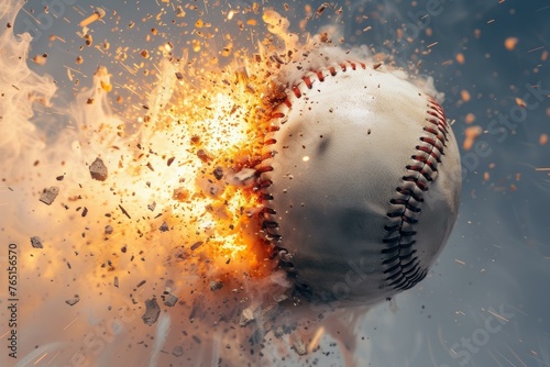 Baseball bat explosion ball. Player recreation. Generate Ai