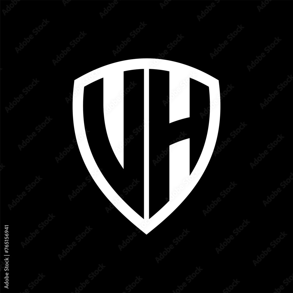 UH monogram logo with bold letters shield shape with black and white color design UH monogram logo with bold letters shield shape with black and white color design