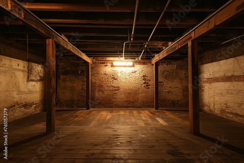 Basement wooden space energy. Cover dimple. Generate Ai photo