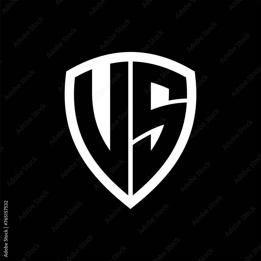US monogram logo with bold letters shield shape with black and white color design US monogram logo with bold letters shield shape with black and white color design