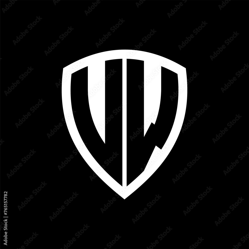 UW monogram logo with bold letters shield shape with black and white color design UW monogram logo with bold letters shield shape with black and white color design