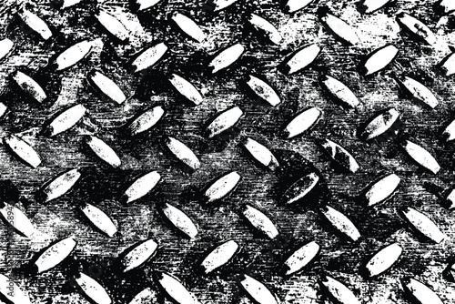 Metal floor surface with rhombus shapes texture vector overlay.  Aluminum dark metal texture background with dirty diamond shapes. Grunge plate metal background.