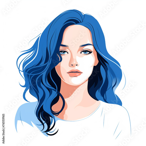 a portrait of girl,with blue lettering on a white background сreated with Generative Ai