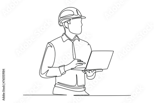 Simple continuous line drawing of An engineering expert is checking the installation of technological equipment. Modern technology minimalist concept. Icon of technology. Simple line.