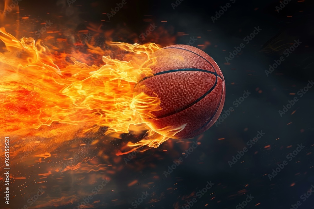 Basketball ball fire flame. Play team. Generate Ai