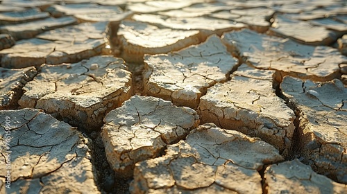 Dried land in the desert. Cracked soil crust. A dried land in the desert with cracked soil crust, climate change, Generative AI.