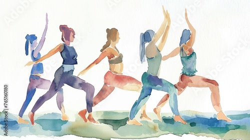 watercolor painting of a group of women doing yoga