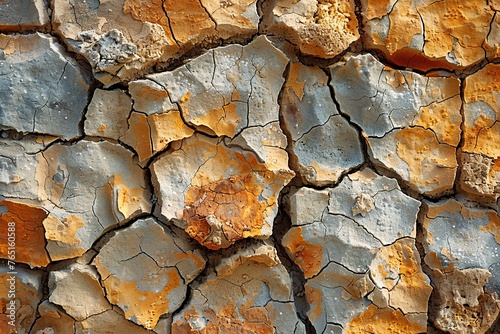 Dried land in the desert. Cracked soil crust. A dried land in the desert with cracked soil crust, climate change, Generative AI.