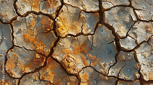 Dried land in the desert. Cracked soil crust. A dried land in the desert with cracked soil crust, climate change, Generative AI.