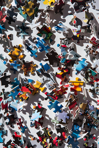Unfinished Mystery: A Collection of Scattered Jigsaw Puzzle Pieces Waiting to Unveil Their Hidden Picture