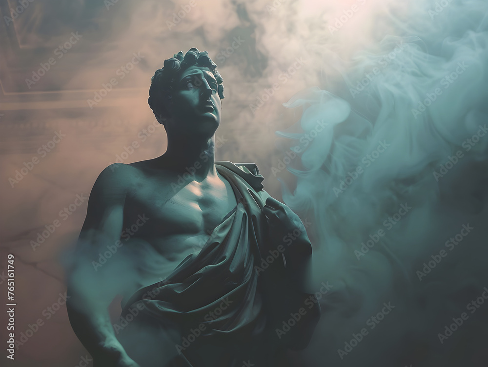 Greek Statue Adopts Mafia Style Under Intense Studio Lights and Swirling Smoke Greek Statue Adopts Mafia Style Under Intense Studio Lights and Swirling Smoke