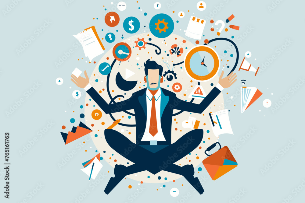 Juggling Diverse Business Ventures: Multitasking Entrepreneur Balancing Various Industry Icons to Mitigate Risk