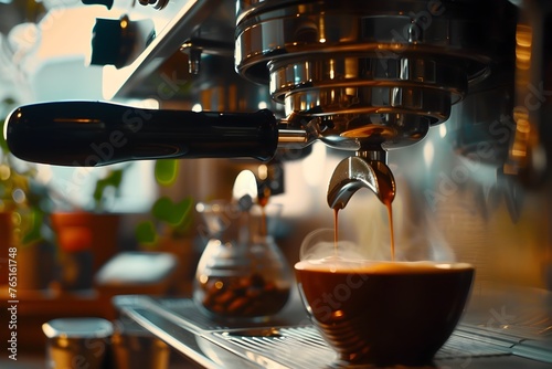 Invigorating Morning Ritual: Fresh Espresso Machine Brew for a Freshening Start to the Day photo