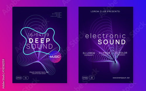 Fest Banner. Pink Sound Background. Blue Discotheque Event. Dj Festival Graphic. Music Design. Psychedelic Beat Illustration. Trance Vector. Violet Fest Banner