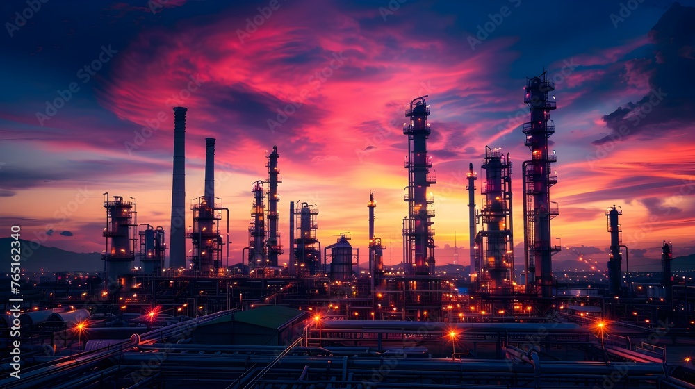 Oil Production Station Basks in Dusk's Vibrant Hues: A Industrial Beauty Oil Production Station Basks in Dusk's Vibrant Hues: A Industrial Beauty