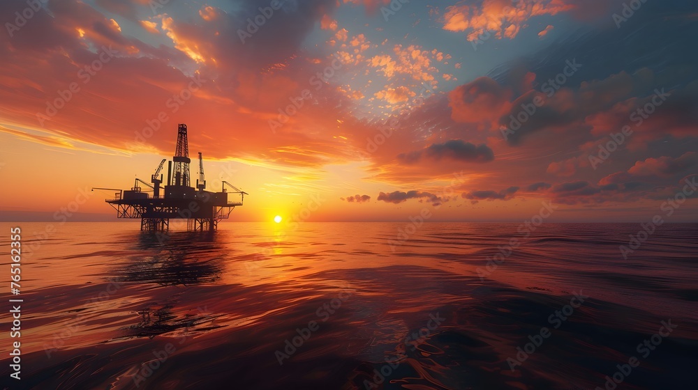 Offshore Oil Platform Basks in Sunrise's Glow: A New Day in Energy Production