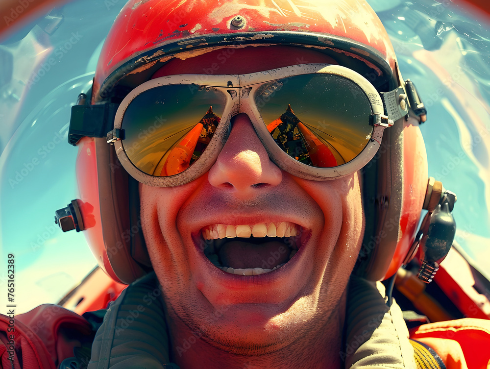Joyful Pilot Radiating Adventurous Spirit in Vibrant Sky Joyful Pilot Radiating Adventurous Spirit in Vibrant Sky